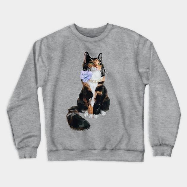 Glamorous Longhair Calico Cat with Pearls Crewneck Sweatshirt by CarleahUnique